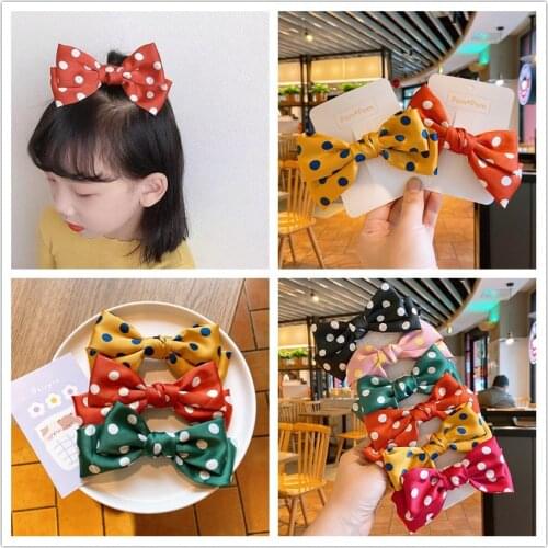 18 PCS/LOT, 5.5 inch Handmade Polka Dot Satin Bow Hair Clips, 2021 New Hair Accessories