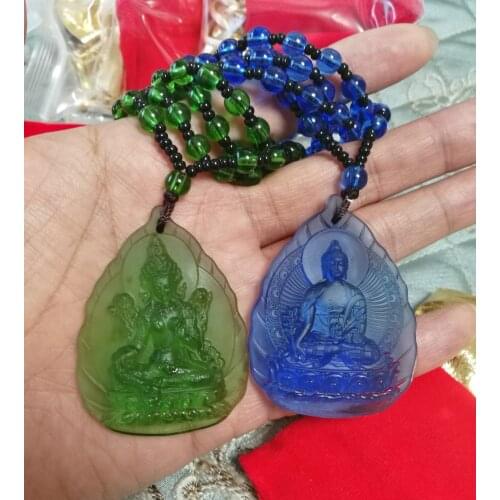2PCS Greco-Buddhist pocket travel efficacious Mascot Safety Green Tara the Medicine Buddha Crystal Pendant Buddhist Amulet