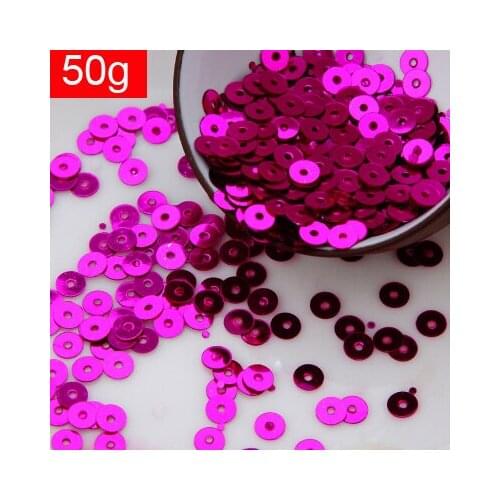 50g(10000pcs) 4mm Flat Round Loose Sequins Sewing Silver-base Color Flake DIY Accessories 1# Rose Red Fuchsia Fashion Confetti