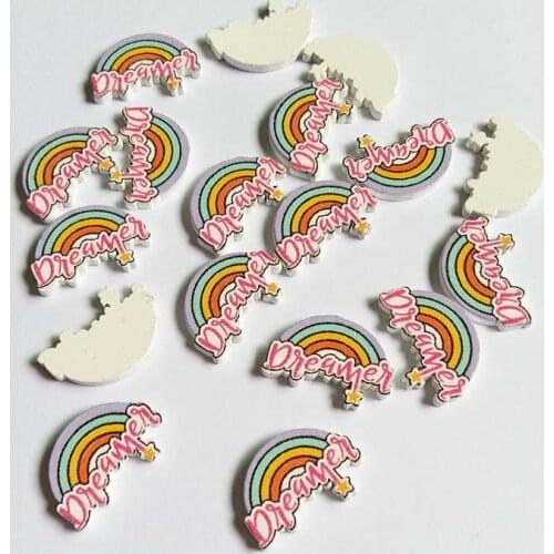 50Pcs/pack no Holes Fashion rainbow High Quality Painting DIY Wooden Buttons / Wood chip Scrapbooking Accessories