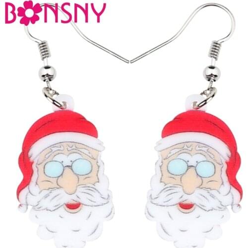Bonsny Acrylic Christmas Cartoon Glasses Santa Claus Earrings Drop Dangle New Year Decoration Gift Jewelry For Women Girls Natal