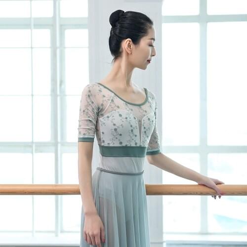 Middle Sleeve Bodysuit Justaucorps Gymnastique Fille Dance Costume Women Balerine Fille Dancer Outfit Gimnasia Ritmica