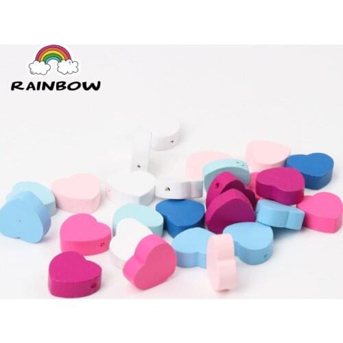 Mixed Color Wooden Lovely Heart Shape Spacer Beads For Kids Handmade Jewelry Making DIY 23x21mm 20pcs