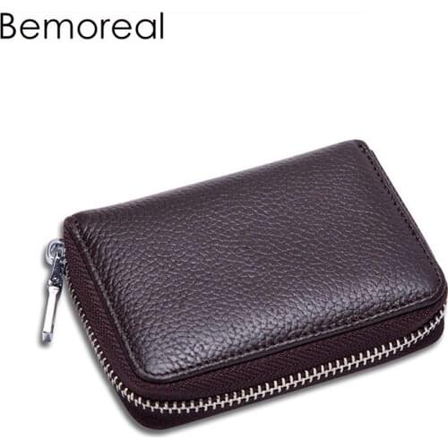 Bemoreal business card holder card Genuine Leather Casual Zipper wallet case Unisex holder case id wallets minimalist wallet