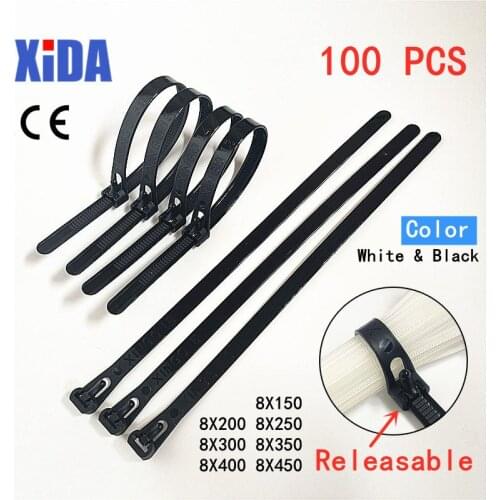 Releasable nylon cable ties may loose slipknot tie reusable packaging Plastic Zip Tie wrap Strap 8*150/200/250/300/400/450