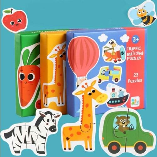 Children Fruits Vegetables Early Learning Fun Matching Puzzle Animal Traffic Toys For Kids Children Educational Jigsaw Toy Gift