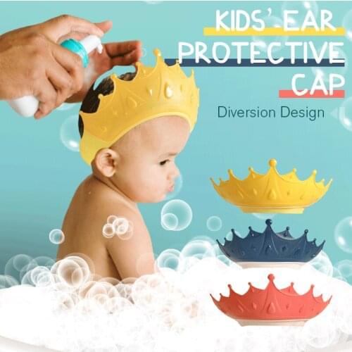 Kids’ Ear Protective Cap Baby Shower Soft Cap Cartoon Crown shower cap Children Shampoo Bathing Shower Protect Head Cover