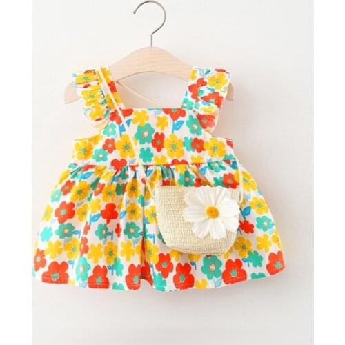 2021 new summer cotton girls' dress childrens foreign style printing dress baby princess dress childrens wear