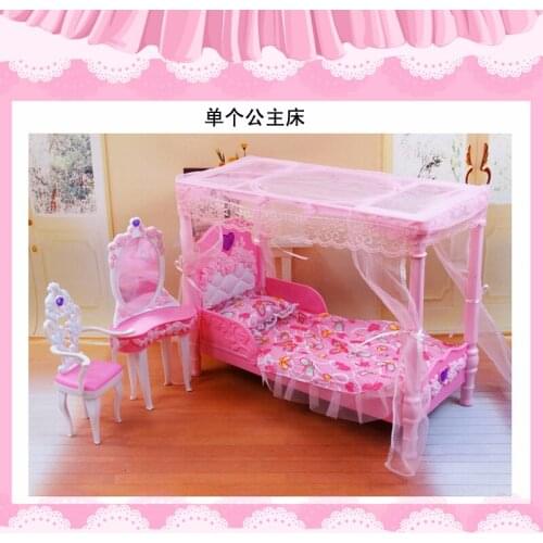 For Barbie Doll Furniture Accessories Plastic Toy Bedroom Bed Sheet Pillow Table Chair Cabinet Computer Play House Gift Girl DIY