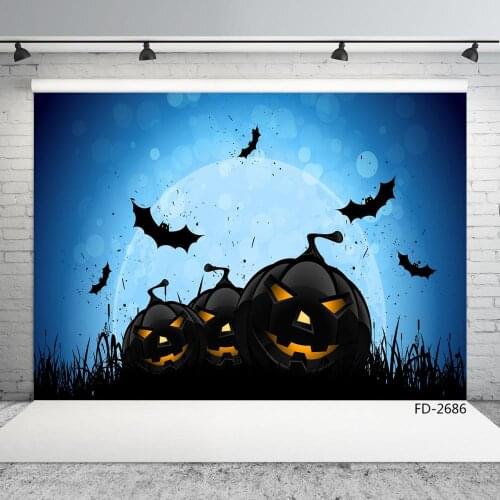 Halloween Moon Pumpkin Bat Party Photography Backgrounds for Children Party Decor Vinyl Cloth Photo Backdrops for Photo Studio