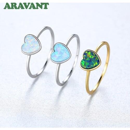 925 Silver Retro Heart Opal Finger Rings For Women Wedding Fashion Jewelry Accessories