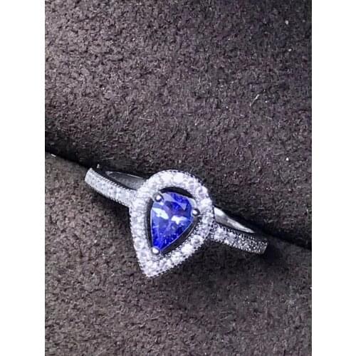 Natural blue tanzanite Ring Natural gemstone delicate water droplets ring 925 sterling silver womens girl gift fine Jewelry