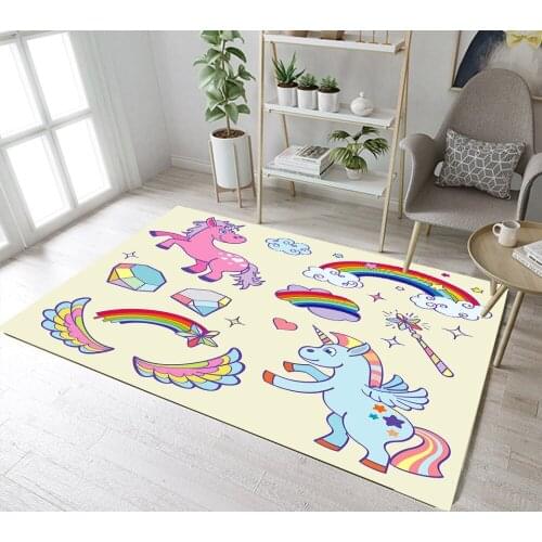 Cute Unicorn And Rainbow Wing Childrens Room Floor Area Mat Dining Room Area Carpet Home Bedroom Cushion Bathroom Non-Slip Rugs