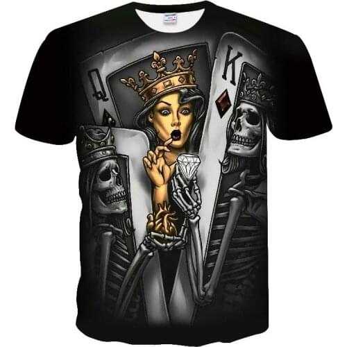 New Casual beauty Skull Poker Printed 3D T-Shirt for Men Short Sleeve Tee Shirt Homme Black Design Tee Tops Male Summer Tops