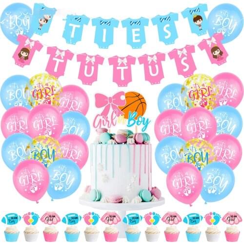 Gender Reveal Decoration Kits Banner Balloon Cake Topper for Sweet Baby Kids Party Decoration Blue Pink Color