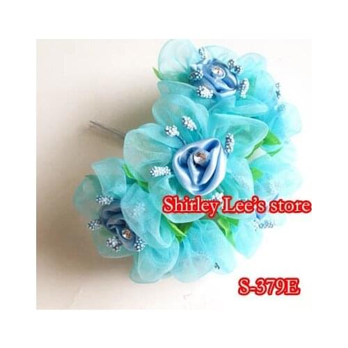 NEW !!! 144 Bunches=864 Flowers X Organza And Silk Rhinestone Flower Bunch in BLUE,Wedding Favour