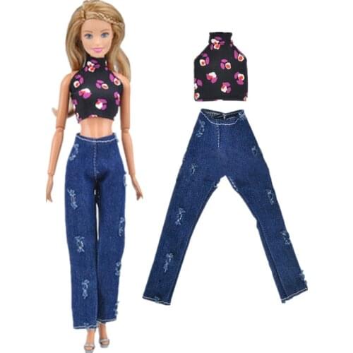 30cm Doll Outfits For Barbie Clothes Charming Shirt Crop Top Jeans Trousers Ripped Denim Pants 1/6 BJD Accessories Kids Gift Toy