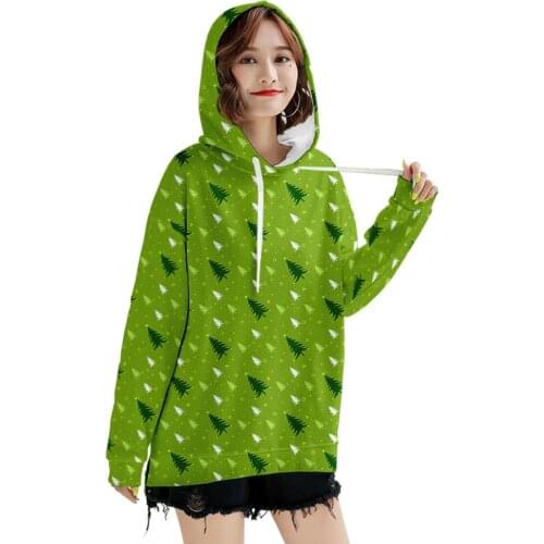 Christmas Tree Print Clothes Women Tops Women Longe Sleeve O-neck Tops Working Uniform Hoodie Santa Claus Deer Pullover Autumn