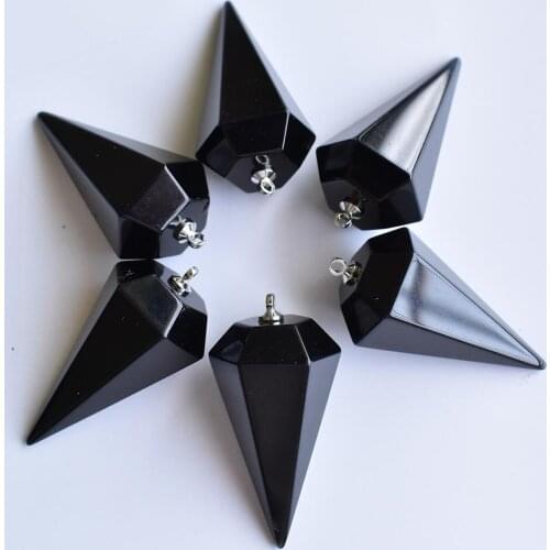 Wholesale 6pcs/lot 2020 new fashion Natural Obsidian pyramid Shape Pendants 18x36mm For Necklace jewelry making free shipping
