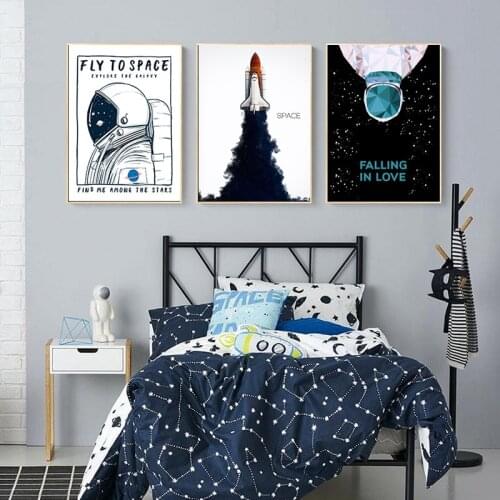 Cartoon Astronaut Spaceship Posters Black White Animal Canvas Prints Wall Art Painting Decorative Picture Child Room Decoration