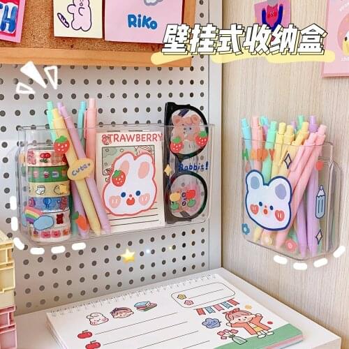Transparent Table Adhesive Storage Box Wall-mounted Punch-free Bathroom Organzier Remote Control Kawaii Stationery Storage Box