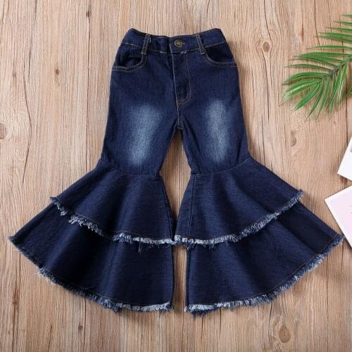 Pudcoco Toddler Baby Girl Clothes Solid Color Denim Bell-Bottoms Casual Cotton Long Pants Jeans Trousers 2-7Y