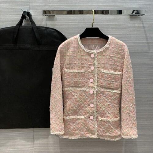 Pink Woollen 2 Luxury for Women 2021 Autumn Winter Suit Sets Fashion Bead Pieces Knitted Slim Coat + Mini Skirt Setd