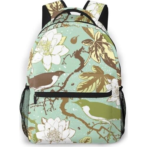 OLN Backpack Women Shoulder Bag For Teenage Girls Spring Flower With Birds Bagpack Female Ladies School Backpack