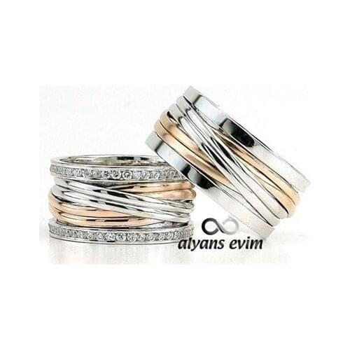 Rose Stripe Silver Handmade Couple Wedding Rings