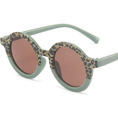Elbru Childrens Retro Small Round Frame Sunglasses Jelly Color Leopard Print Sunscreen Eye Protection Comfortable Sunglasses