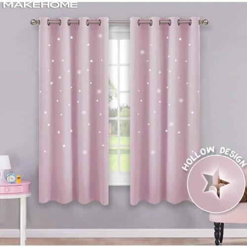 MAKEHOME Hollow Stars Blackout Curtains for Kids Bedroom Living Room Three Layers Fabrics Window Curtains Home Decor Stars Tulle