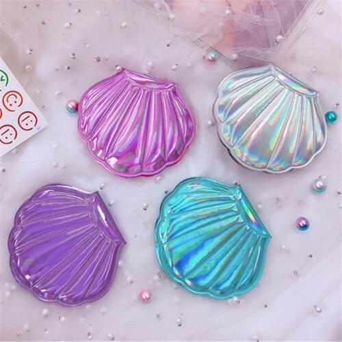 TY382 Shell Shape Makeup Mirror 2X Magnifying Mirror Portable Makeup Vanity Foldable Laser Pocket Mirror Cosmetic Hand Compact