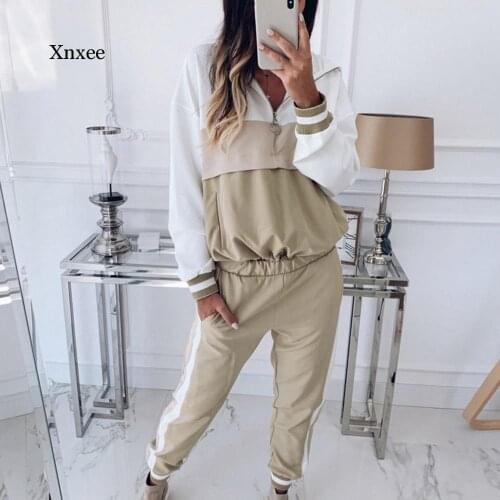 Spring Womens Trousers Fashion 2 Piece Set Tracksuit Long Sleeve Patchwork Top Pants Fall Jogging Suits Sportswear Sports Suit