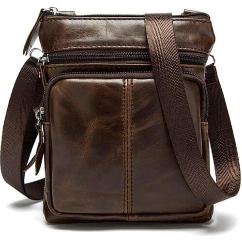 Vintage Brand Men Messenger Bag Genuine Leather Mens Bag Cowhide Business Leisure Single-shoulder Cross-body Zipper Small Bag