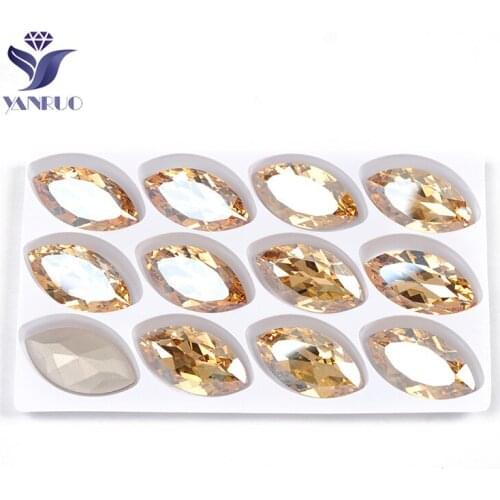 YANRUO 4227 Navette Horse Eyes Top Crystal Golden Shadow GSHA Sewing Strass Pointback SewnRhinestones For Dance Dress