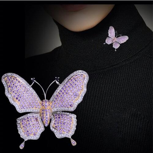 Creative Butterfly Brooches Pin for Women Noble Purple Cubic Zirconia Brooch Pin Rhinestone Insect Broach Vintage Broche Gifts
