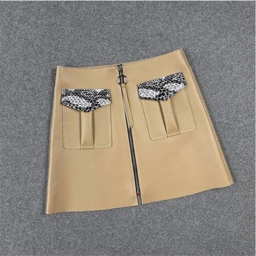 Top brand style 2020 new women genuine sheepskin leather skirt with stitching snake pattern,womens fashion shirt high quality