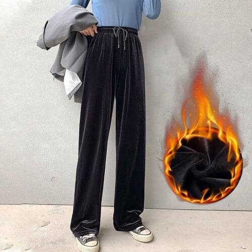 2021 Velvet Wide Leg Pant Women Autumn Winter Casual High Waist Solid Long Loose Straight Trousers Femme Korean spodnie damskie