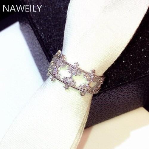 Fashion Pave Setting Zircon Ring Silver Color Hollow Opening Ring For Women Jewelry High Quality Gift