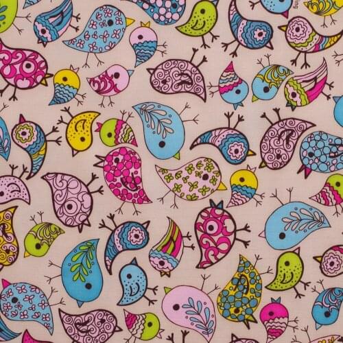 1 Yard Polyester/PVC Coated Waterproof Fabric for Bag, Colorful Birds on Light Yellow Background(Width=140cm)