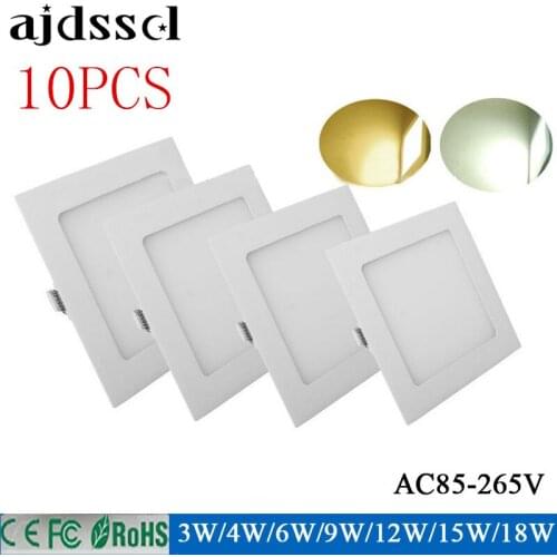 10X ultra thin LED Square Panel 3W 4W 6W 9W 12W 15W 18W 85-2565VSMD2835 recessed ceiling panel light downlight White/ Warm white