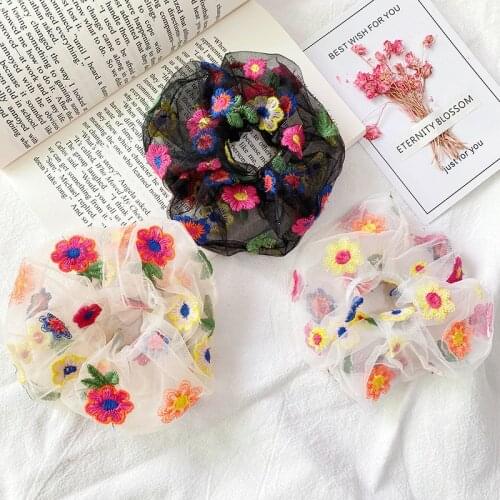 2021 Summer New Mesh Daisy Flower Scrunchie Women Girls Elastic Hair Rubber Bands Accessories Tie Hair Ring Rope Holder Headwear