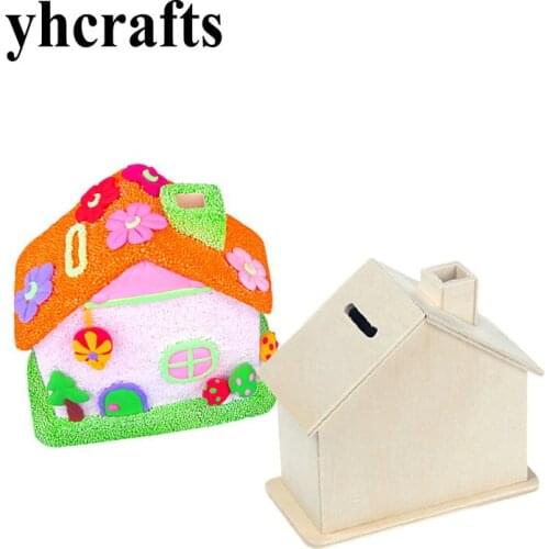 3PCS/LOT Paint your own wood house bank Birthday gifts Drawing toys Kindergarten craft Home supplies Intelligence toys wholesale