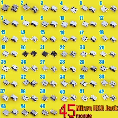 45model 45pcs High-quality micro usb connector jack charging socket female V8 Port plug 5Pin 7 Pin for Huawei for Lenovo for HTC