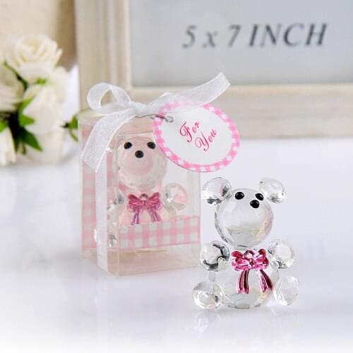 50Pcs Free Shipping Mini Bear Crystal Baby Shower Boy Girl Baptism Party Souvenir Newborn Baby Gift Box Crystal Wedding Favors