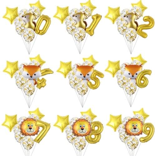 9Pcs/Set Cartoon Animal Tiger Lion Giraffe Squirrel Fox Foil Balloon 30inch Gold Number Air Balloon Baby Showr Birthday Party