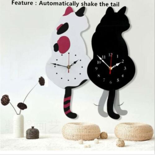 Acrylic Cute Cartoon Cat Wall Clock Watch Way Tail Mobile Home Decoration Fashion Digital Acrylic Clock