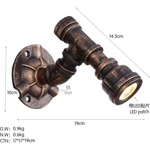 American Antique Rural Simple Water Pipe Iron Art Decoration Lighting Wall Light LED Industrial Wind Hotel/Restaurant/Bar