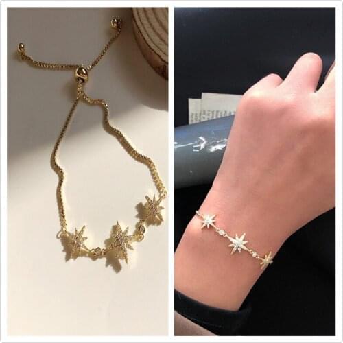 Fashion Exquisite Rhinestone Inlaid Eight Pointed Star Bracelet Bangle Wristband Wristlet Wrist Jewelry Bracelets for Women Girl