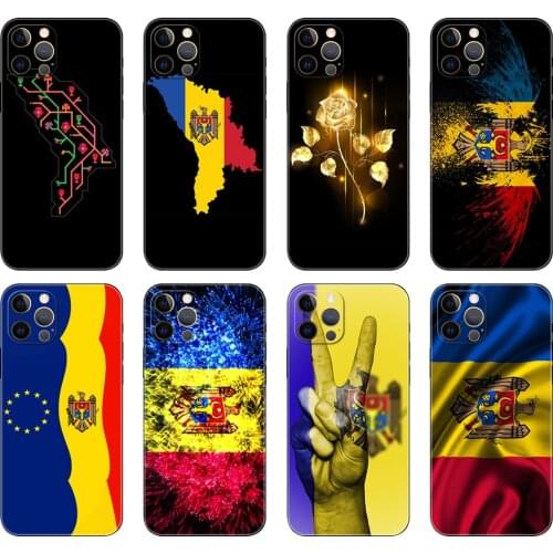 Black tpu case for iphone 5 5s se 2020 6 6s 7 8 plus x 10 XR XS 11 12 mini pro MAX back cover Moldova Flag